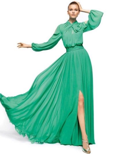 Long Sleeve Green Evening Dress
