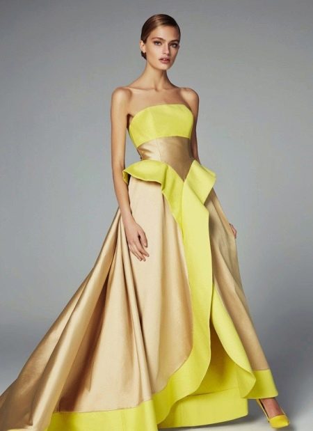 Nadýchané žluté večerní šaty