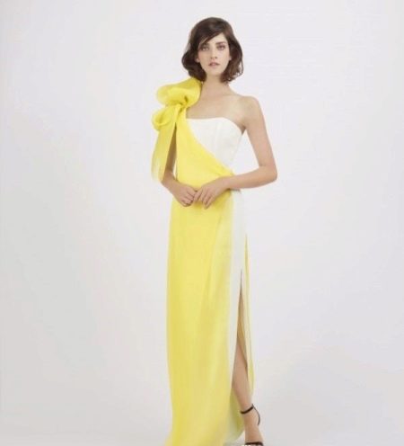 שמלת ערב צהובה-לבנה