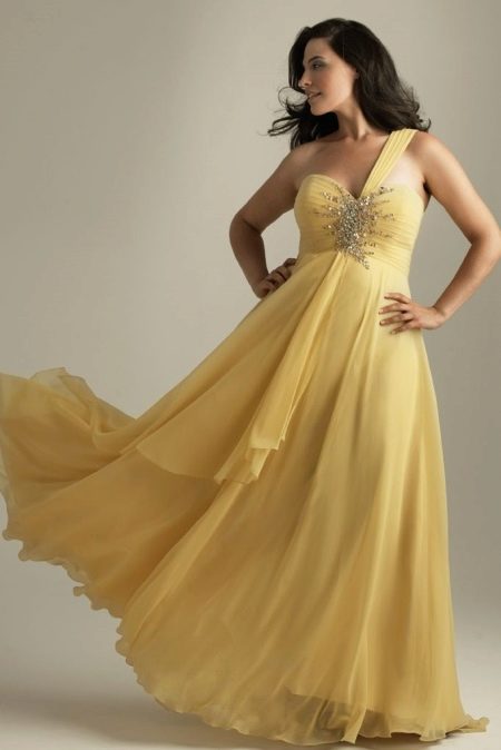 שמלת ערב צהובה לשמנמנה