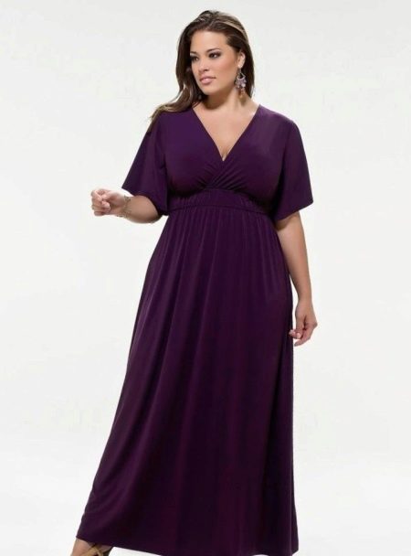 Purple empire style knitted evening dress na may manggas