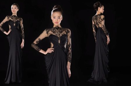 Gaun malam hitam dengan renda