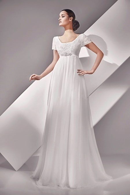 Imperijos vestuvinė suknelė su rankovėmis