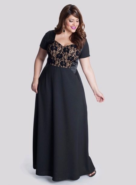 Evening dress for plump with lace top