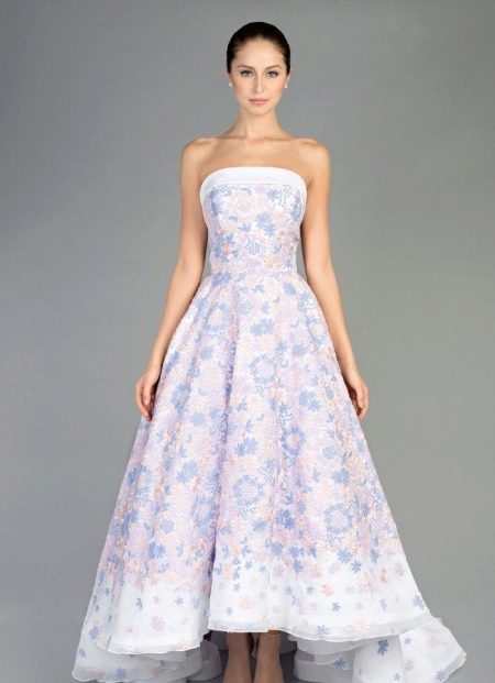 Kleid mit Blumendruck A-Linie kurz vorne lang hinten