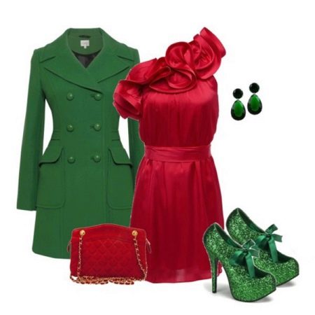 Πράσινα αξεσουάρ για ένα κερασί φόρεμα