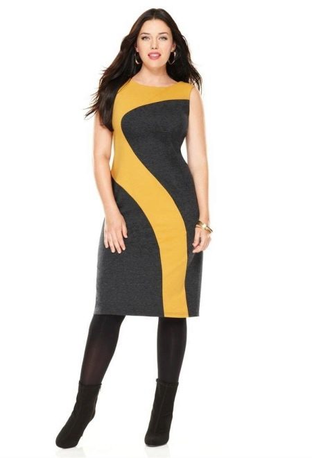 Asimetriška juodos ir geltonos spalvos suknelė