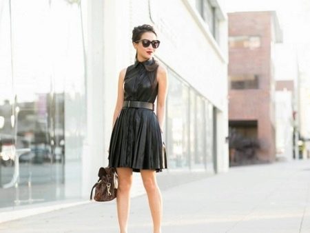Pleated short leather dress