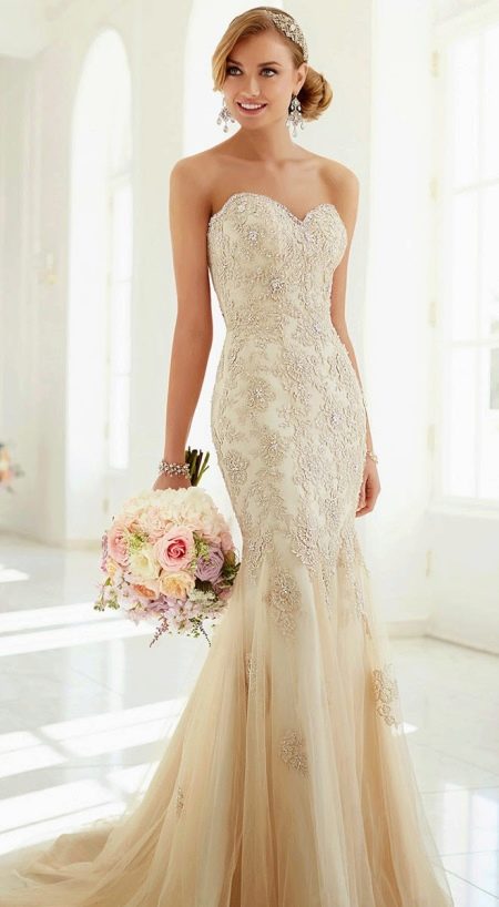 Сватбена рокля русалка в цвят слонова кост