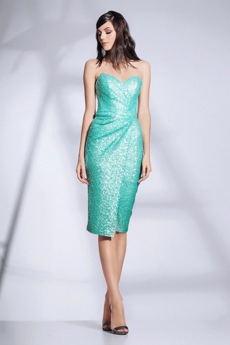 Strapless dress with drapery turquoise