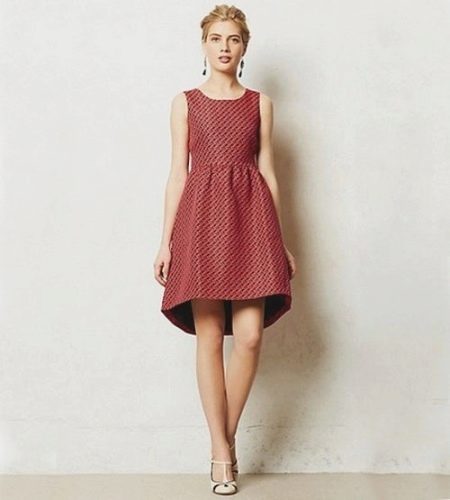 Dress with bell skirt with asymmetrical hem
