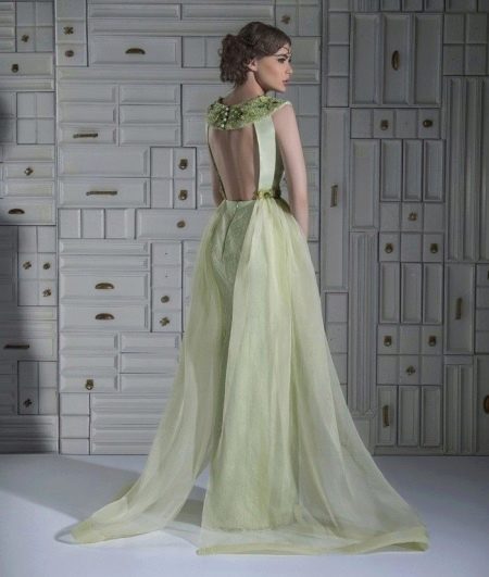 Green open back dress
