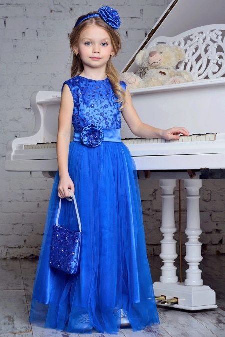 Elegantiška iki grindų mėlyna suknelė mergaitėms