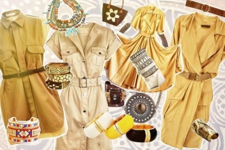 Doplňky k žlutým šatům Safari