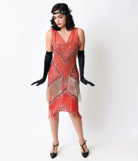 Fringed dress with gloves