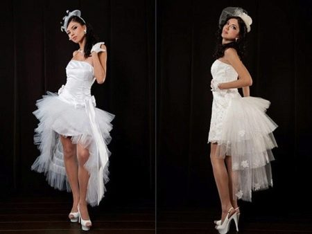Skirt dengan kereta api tulle pada gaun pengantin