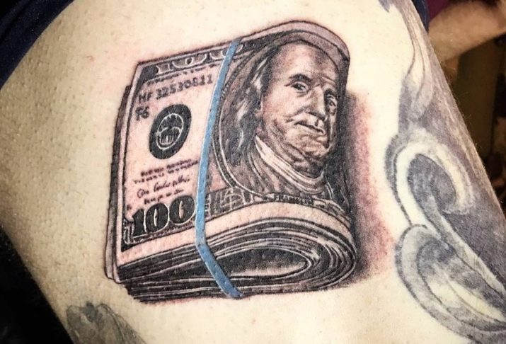 Tattoo "Dollar": on the finger and hand, the meaning and sketches of tattoos, "Rose of dollars" and a dollar with wings. Other options